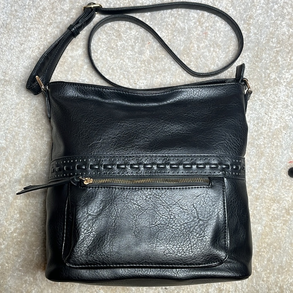 New Black faux leather Crossbody bag with animal print lining